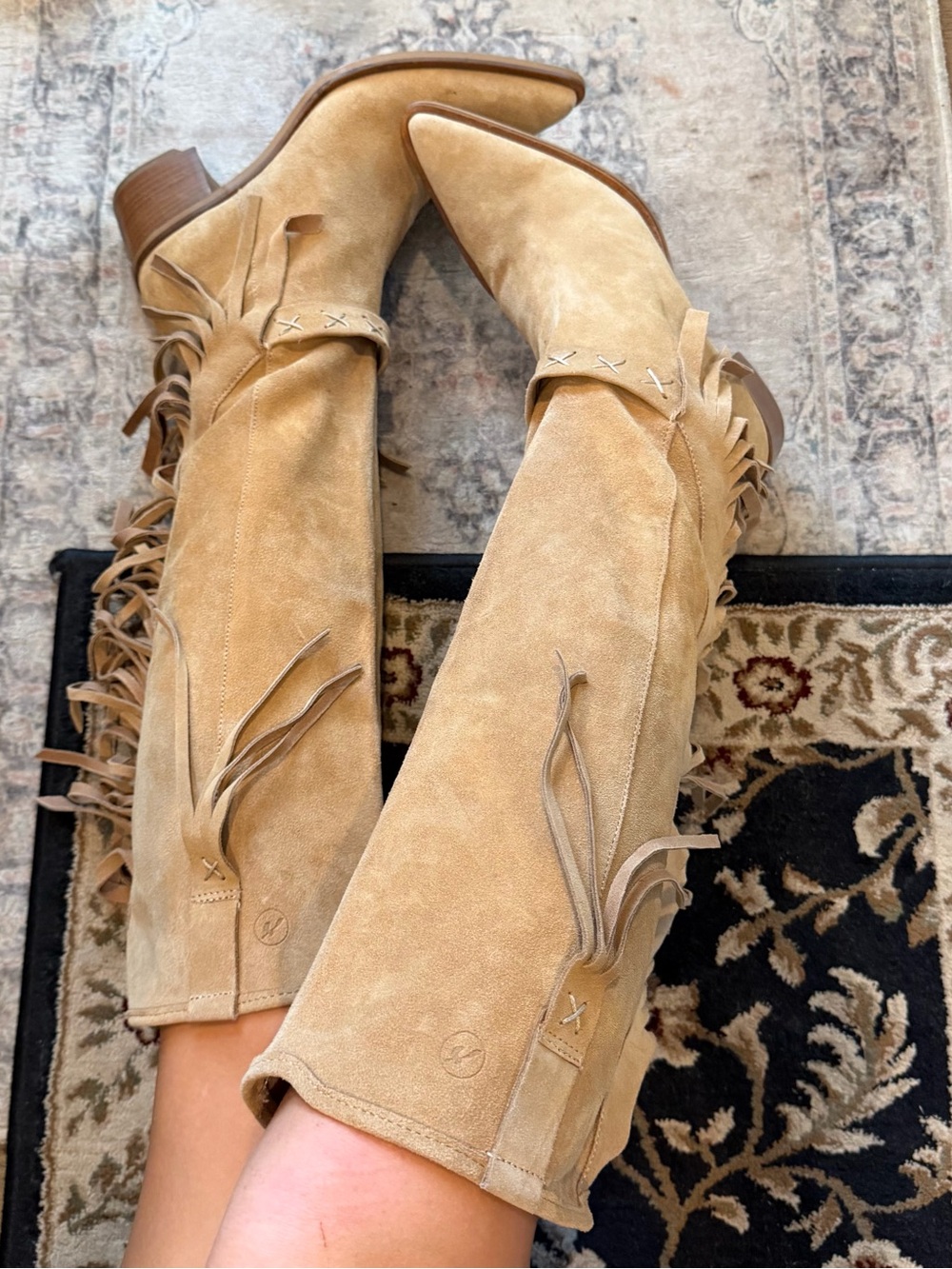 Bronx Tan Suede Fringe Knee High Western Boots